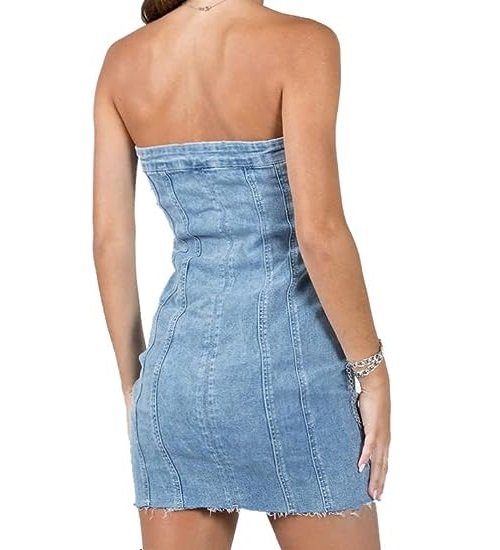 Women's Denim Dress Sexy Strapless Slim Dress