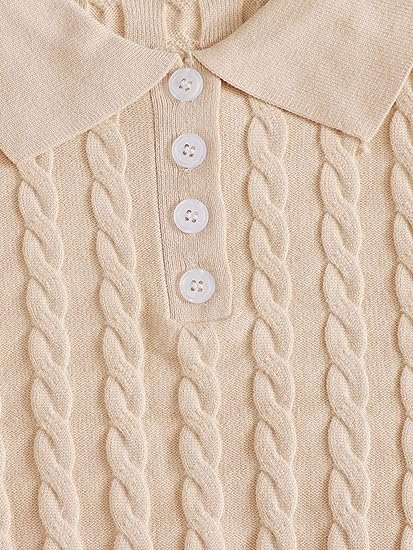 Women's Button Front Short Sleeve Cable Knit Crop Top Pullover Sweater