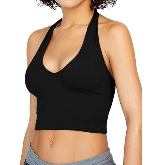 Women's Cropped Halter Top V Neck Cropped Tank Top Sleeveless Backless Top